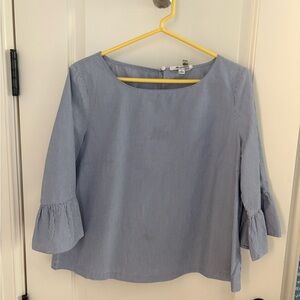 Madewell Blue Pinstripe Blouse with Bell Sleeves
